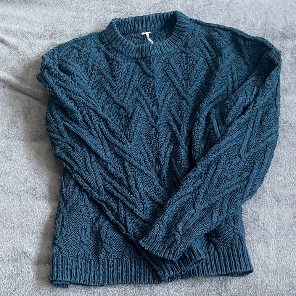Free People Chunky Cable Knit Sweater Teal